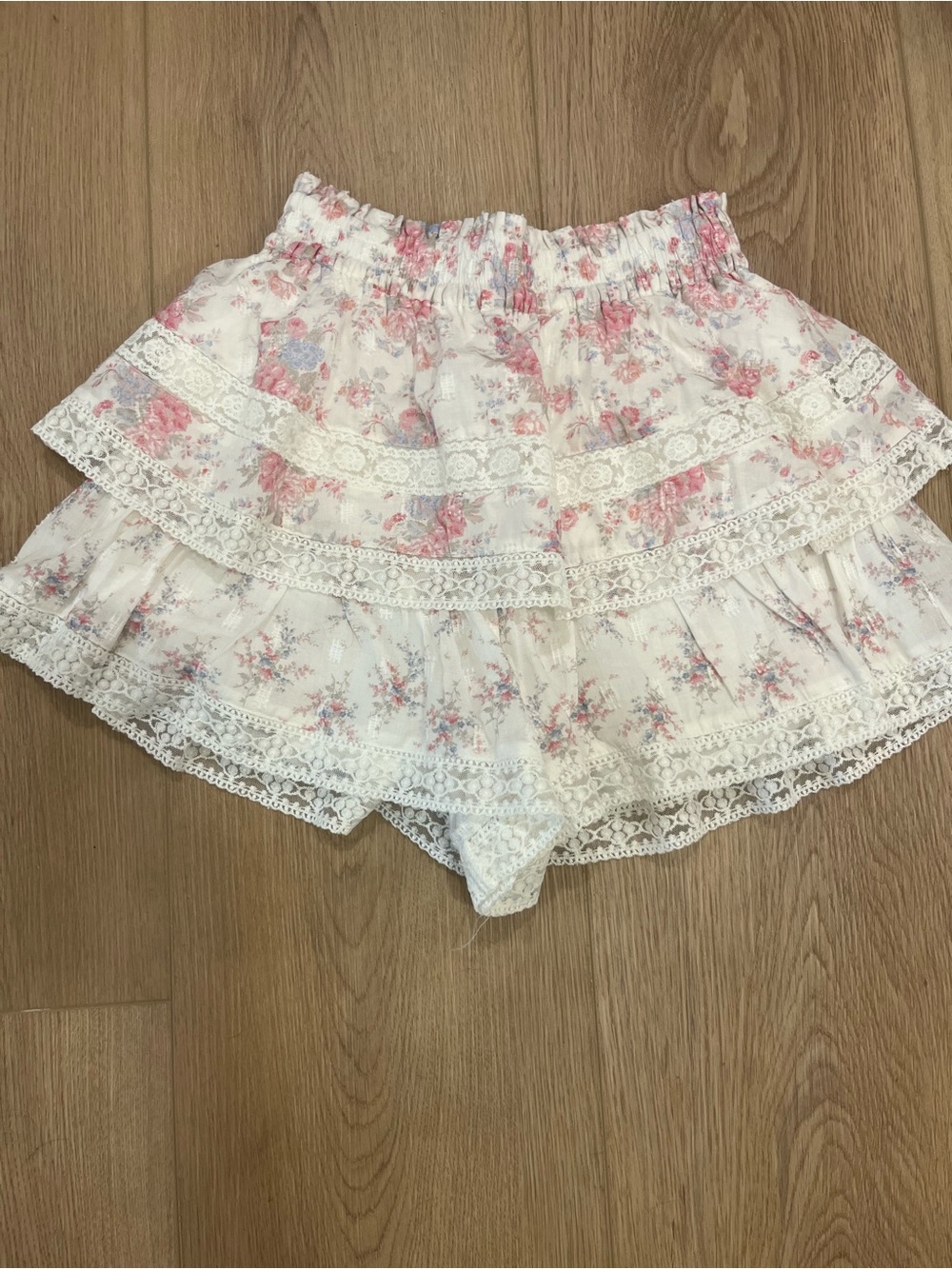 Altar'd State White Floral Tiered Lace Mini Skirt